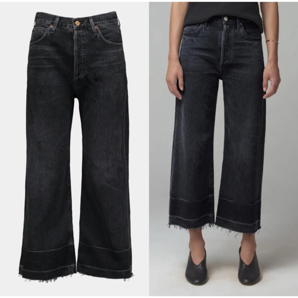 Citizens of Humanity Sacha Jeans High Wide Button Fly Crop Med Denim USA 27